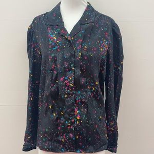 Fun Confetti Pleated Blouse w/ Puffy Shoulders by Cathy Daniels 🎉
